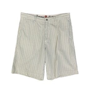 Tommy Bahama - Men's 100% Cotton Stripe Flat Front 9' Shorts - Cream/Green - 34